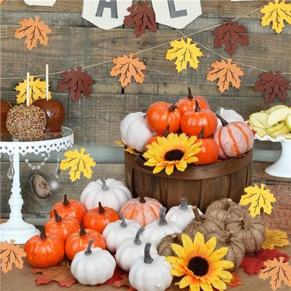78Pcs Artificial Pumpkins Maple Harvest Fall Decoration for Autumn Thanksgiving - Picture 7 of 7